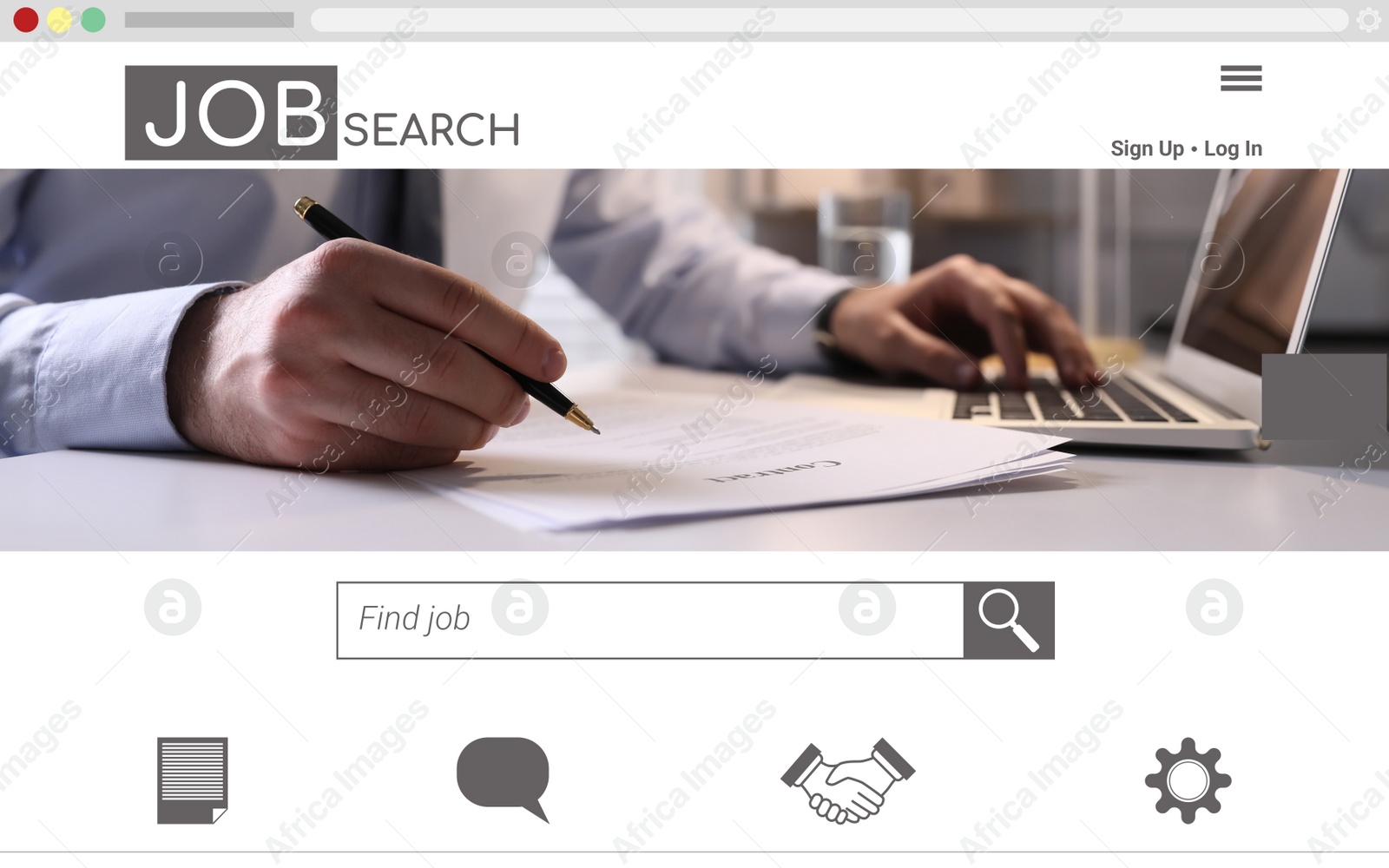 Image of Homepage of employment website. Job search engine