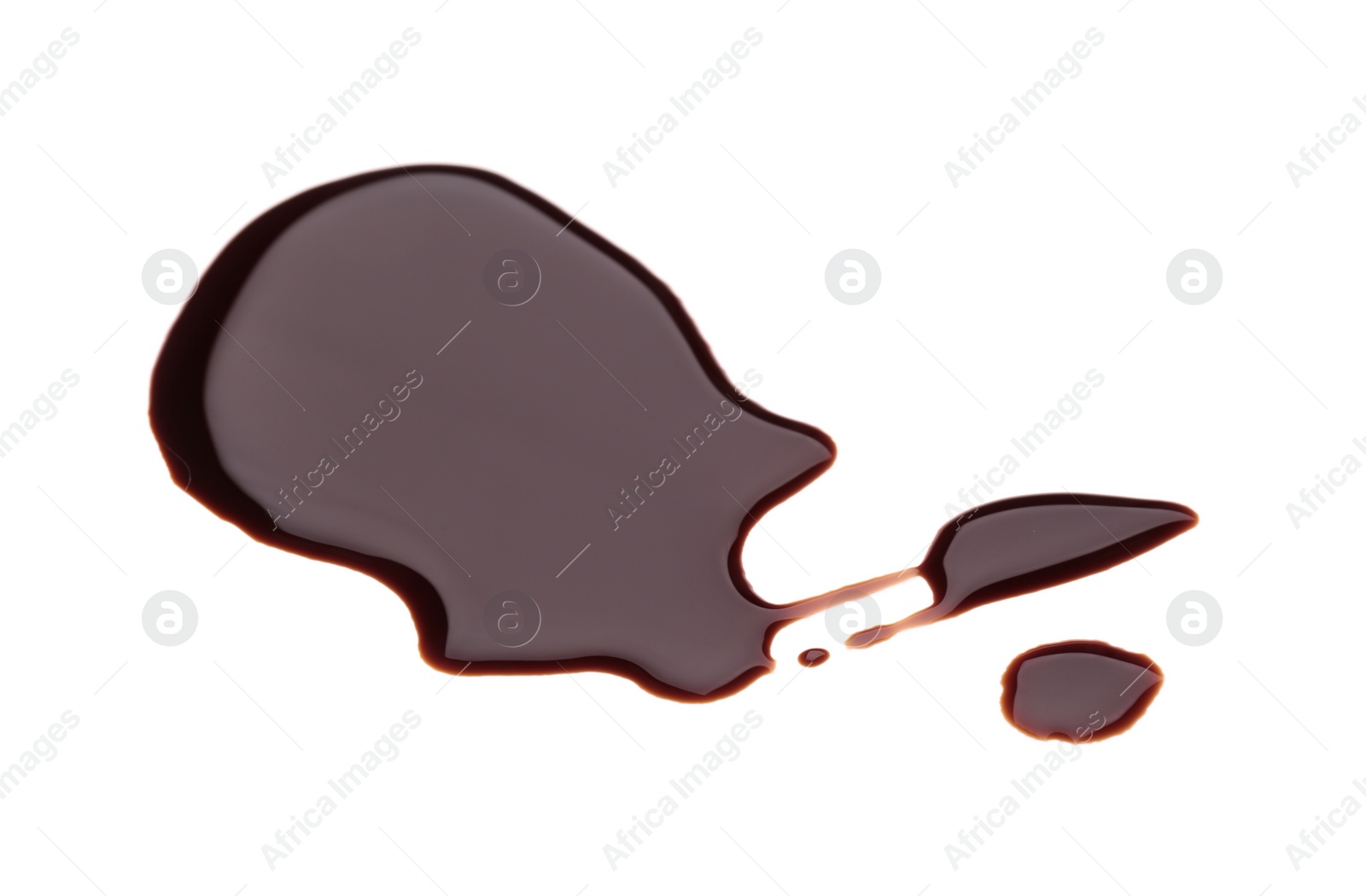 Photo of Puddle of soy sauce on white background, top view