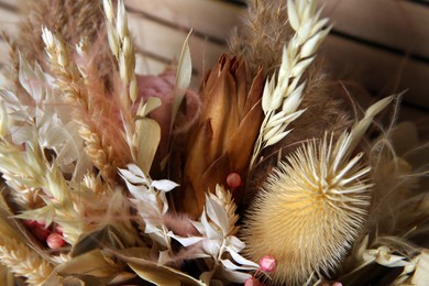 Beautiful elegant dried flower bouquet, closeup view