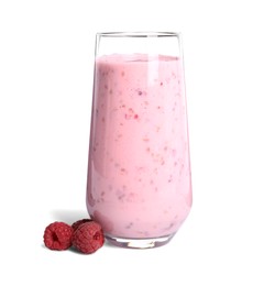 Tasty raspberry smoothie in glass isolated on white