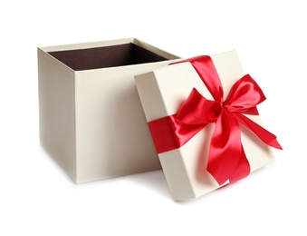 Empty open gift box on white background