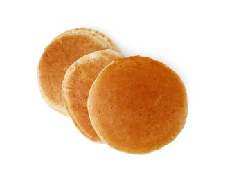 Tasty pancakes isolated on white, top view