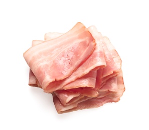 Photo of Raw bacon on white background