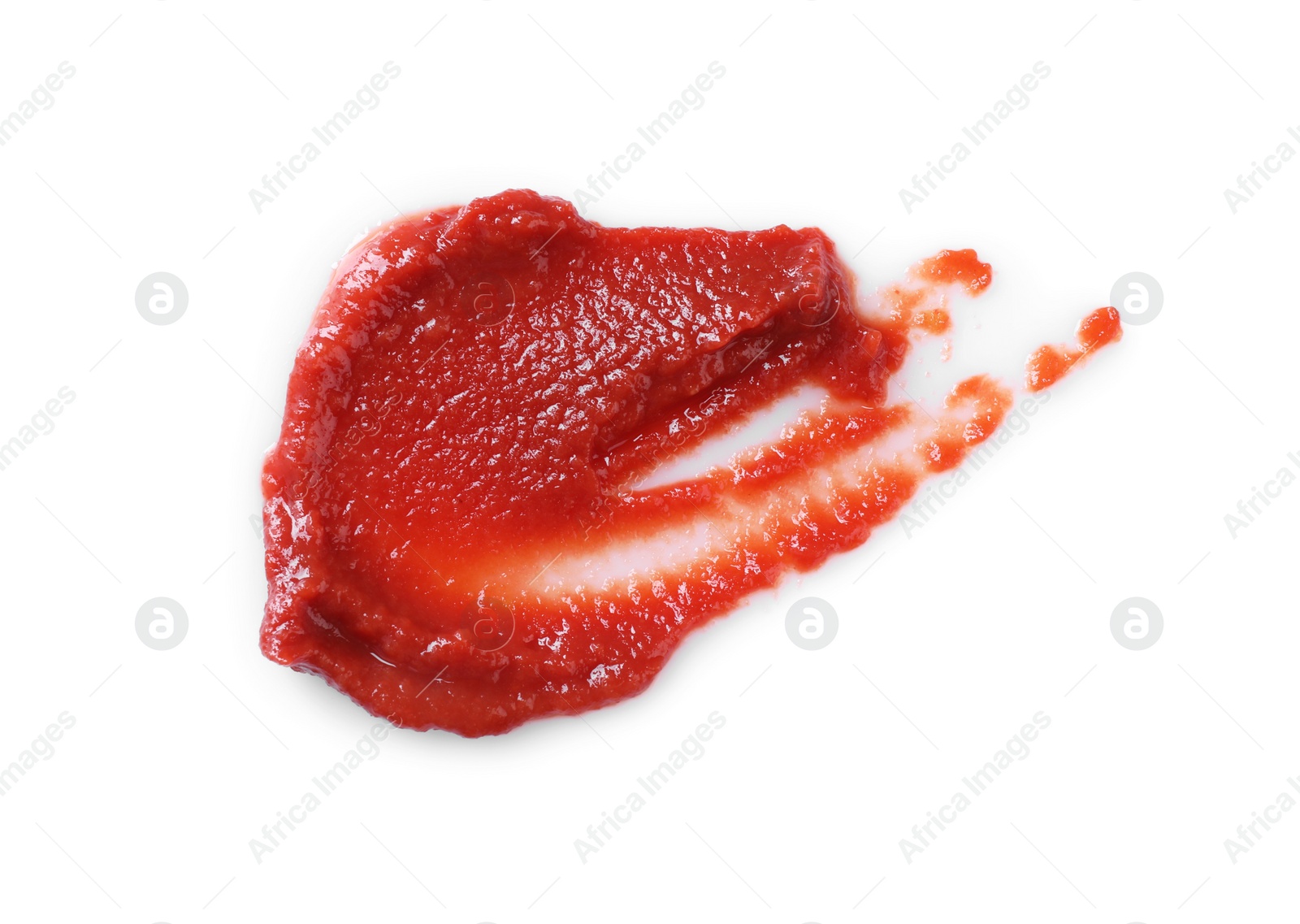 Photo of Tasty tomato paste isolated on white, top view