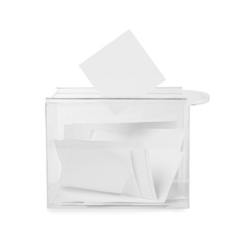 Transparent ballot box with vote isolated on white