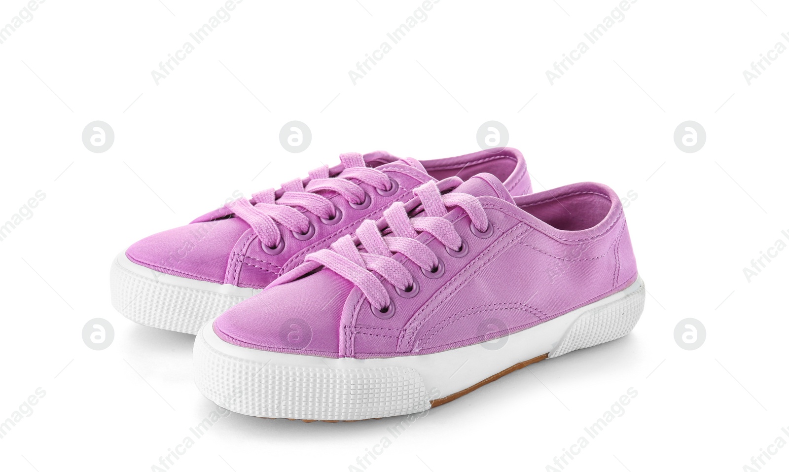 Photo of Pair of stylish new shoes on white background