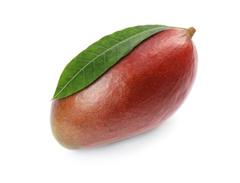 Delicious ripe mango on white background. Tropical fruit