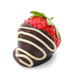 Photo of Delicious chocolate covered strawberry on white background