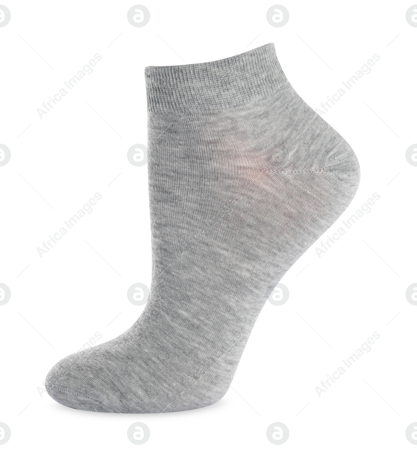 Photo of One light grey sock isolated on white