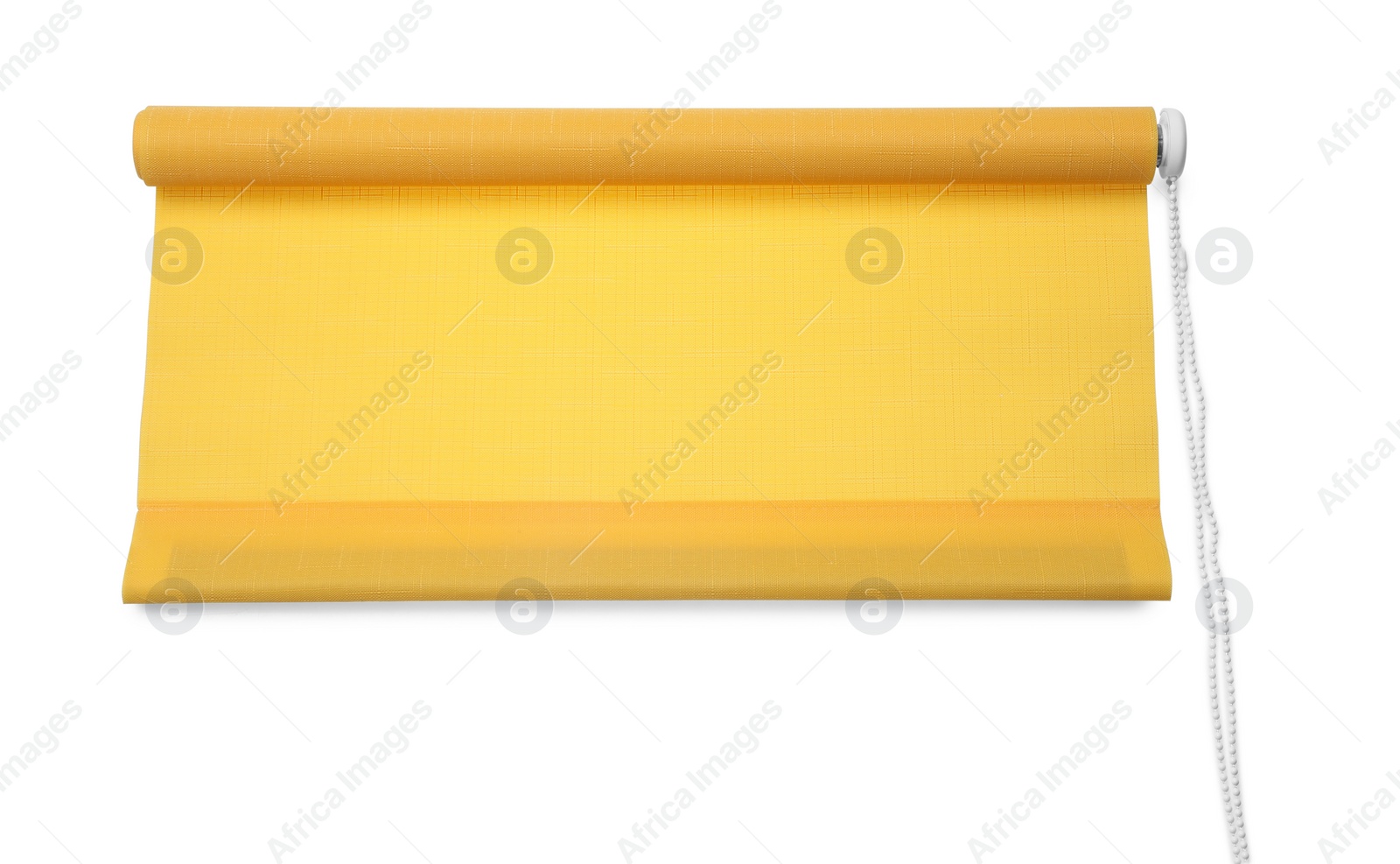 Photo of Stylish roller window blinds on white background, top view