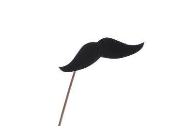 Photo of Fake paper mustache on stick against white background