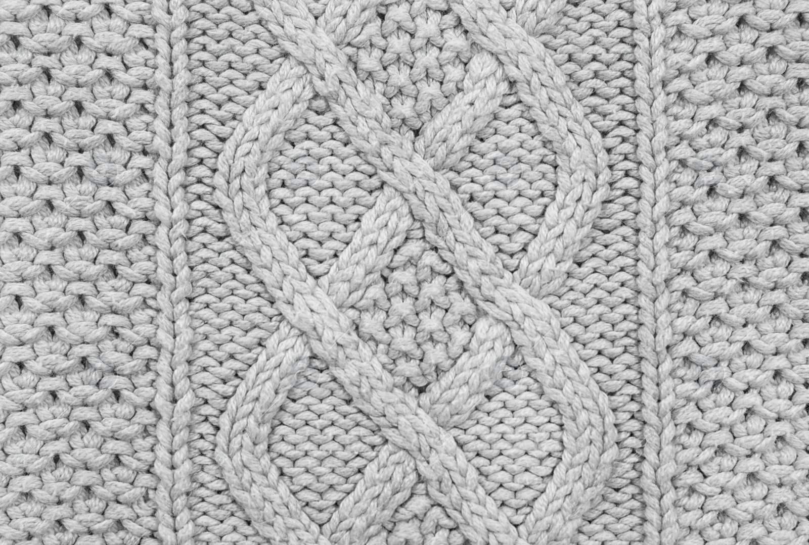 Photo of Texture of cozy warm sweater as background, closeup