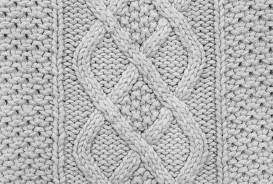 Texture of cozy warm sweater as background, closeup