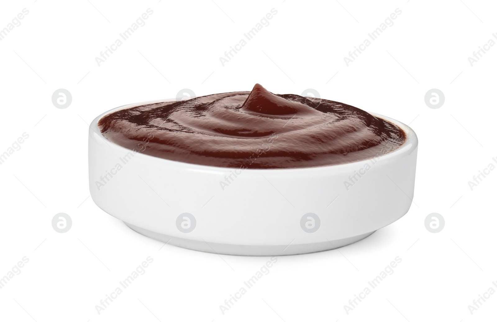 Photo of Tasty barbecue sauce in bowl isolated on white