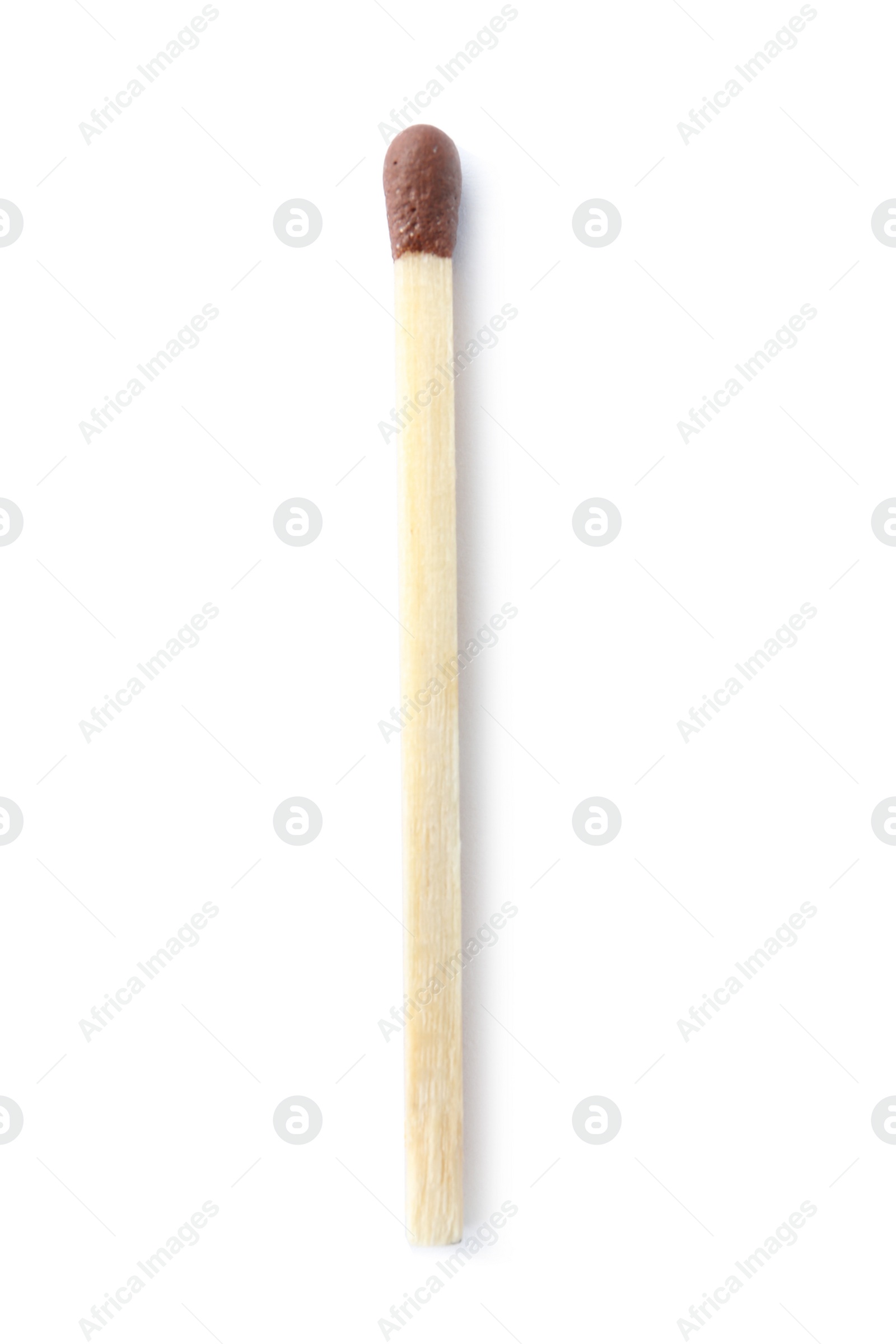 Photo of Wooden match on white background, top view