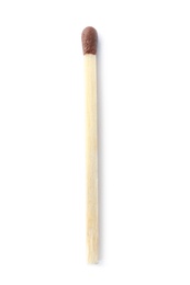 Wooden match on white background, top view