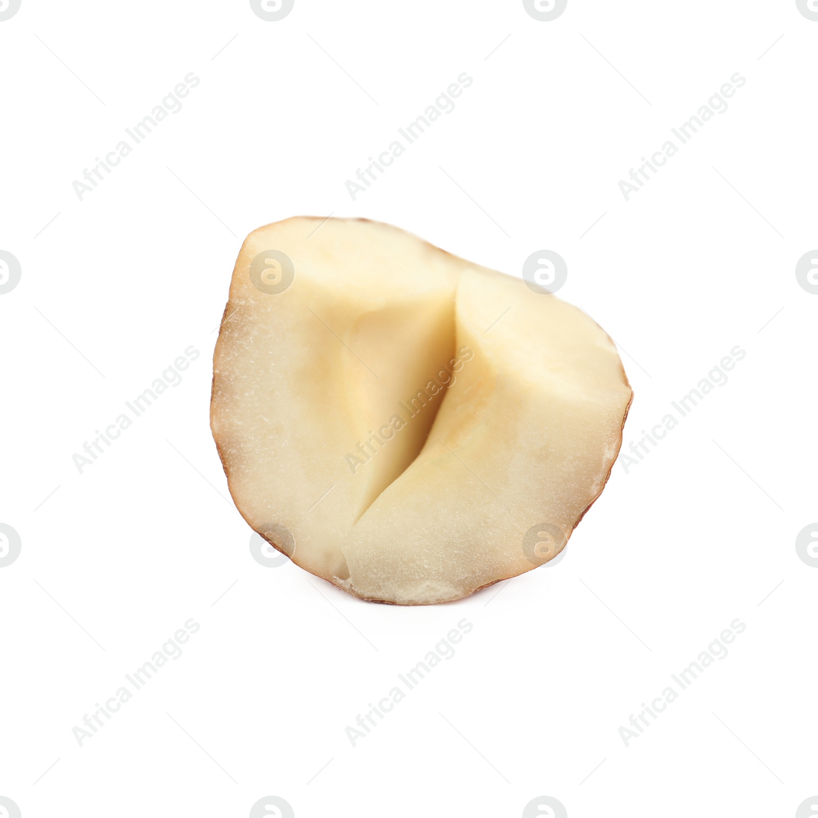 Photo of Piece of tasty organic hazelnut on white background