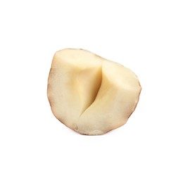 Photo of Piece of tasty organic hazelnut on white background