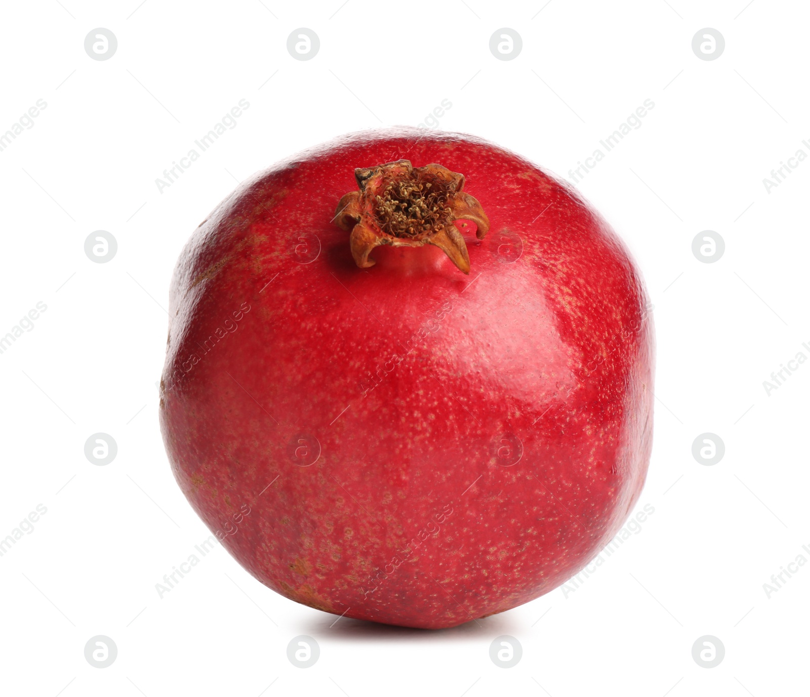 Photo of Ripe pomegranate on white background. Delicious fruit