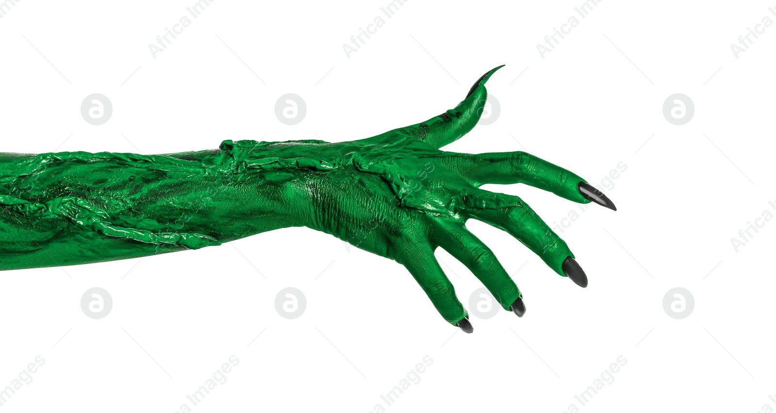 Image of Creepy monster. Green hand with claws isolated on white