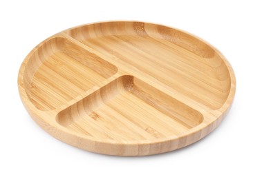 New wooden compartment tray on white background