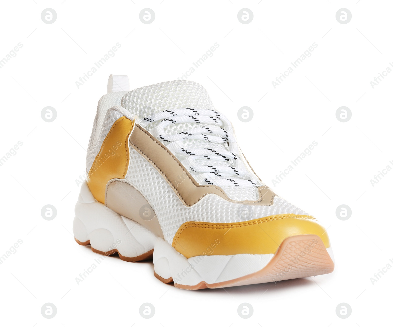 Photo of Comfortable modern sports shoe on white background