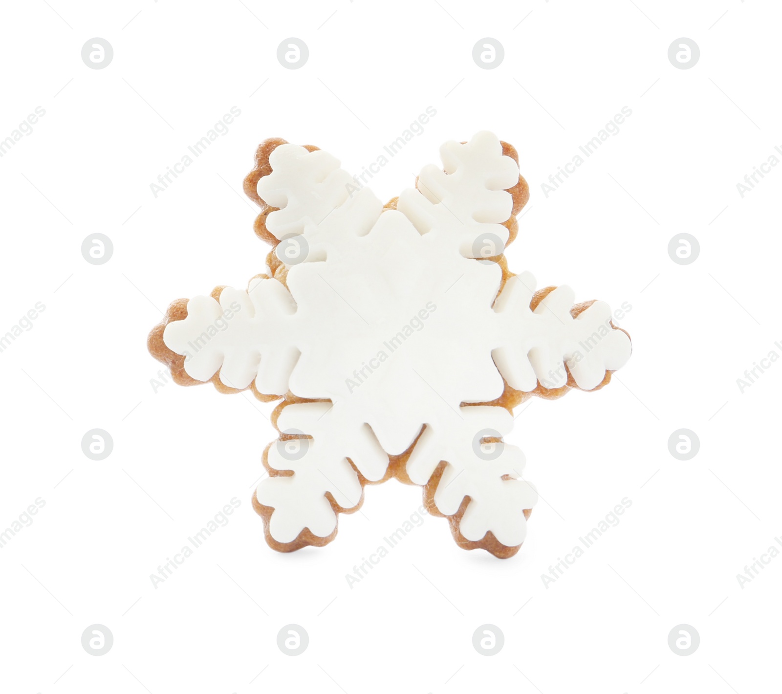 Photo of Snowflake shaped Christmas cookie isolated on white