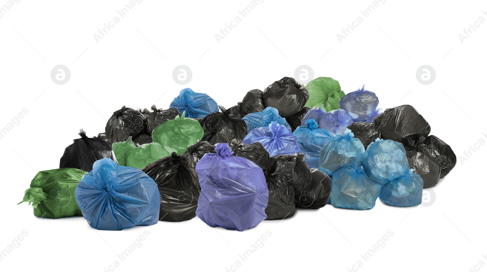 Image of Big heap of trash bags with garbage on white background