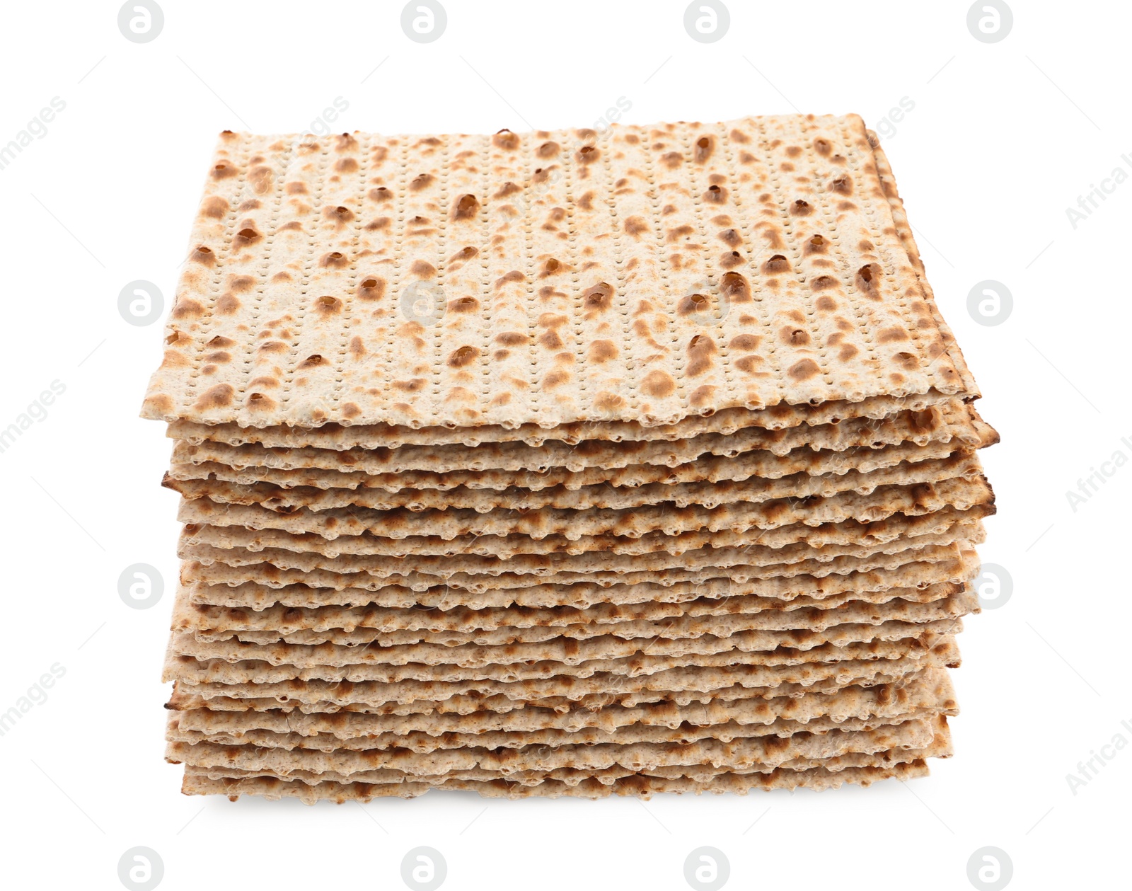 Photo of Passover matzos isolated on white. Pesach celebration