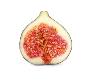 Half of ripe purple fig on white background