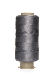 Spool of grey sewing thread isolated on white