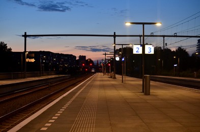 Beautiful view of railway platform at night