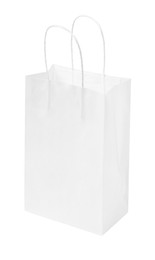 Photo of Empty shopping paper bag isolated on white