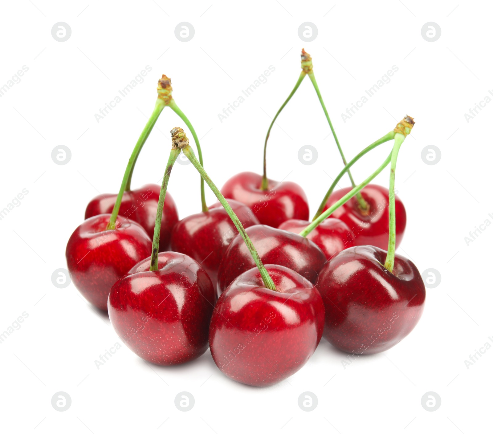 Photo of Heap of ripe sweet cherries on white background