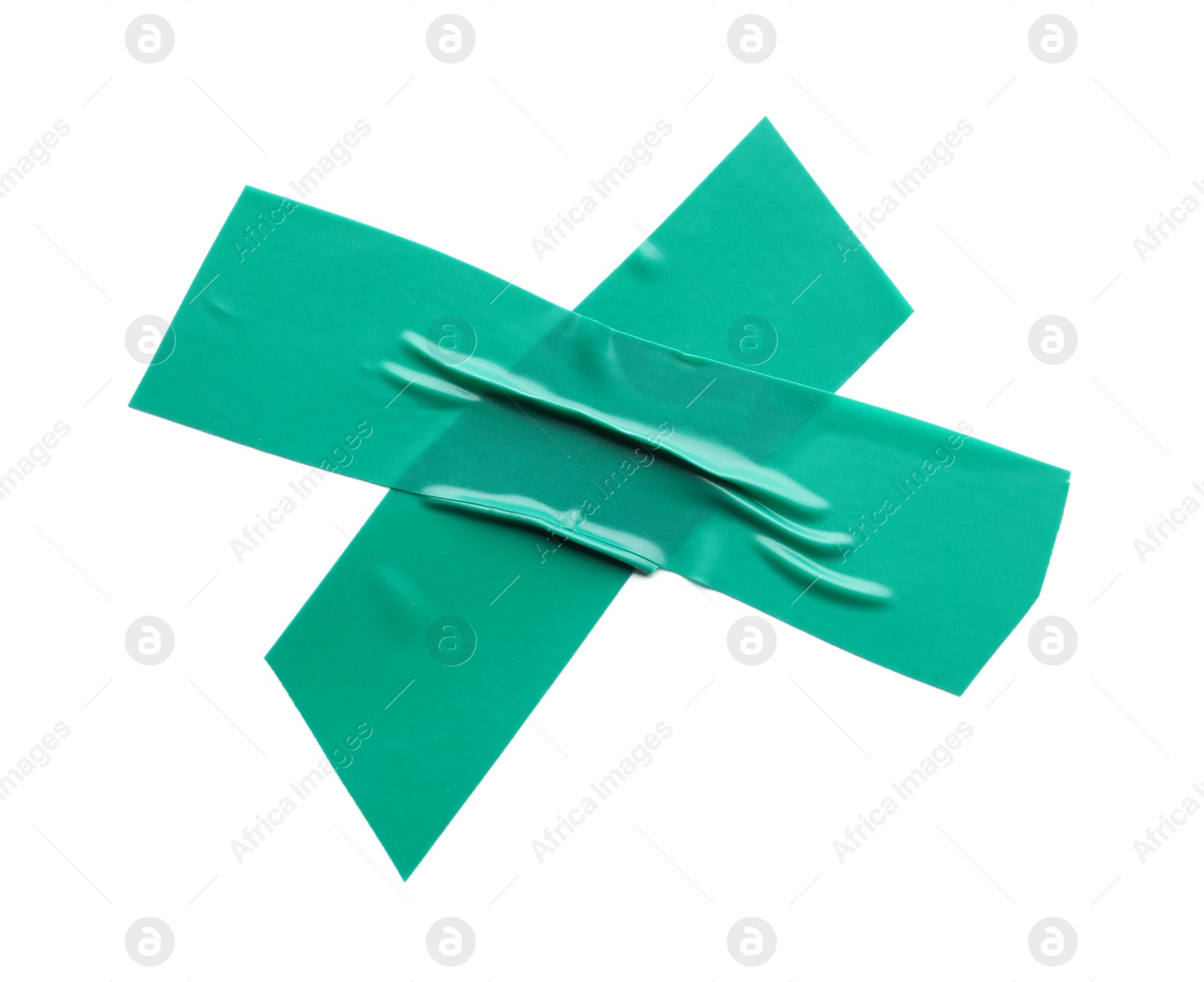 Photo of Cross of turquoise insulating tape isolated on white, top view