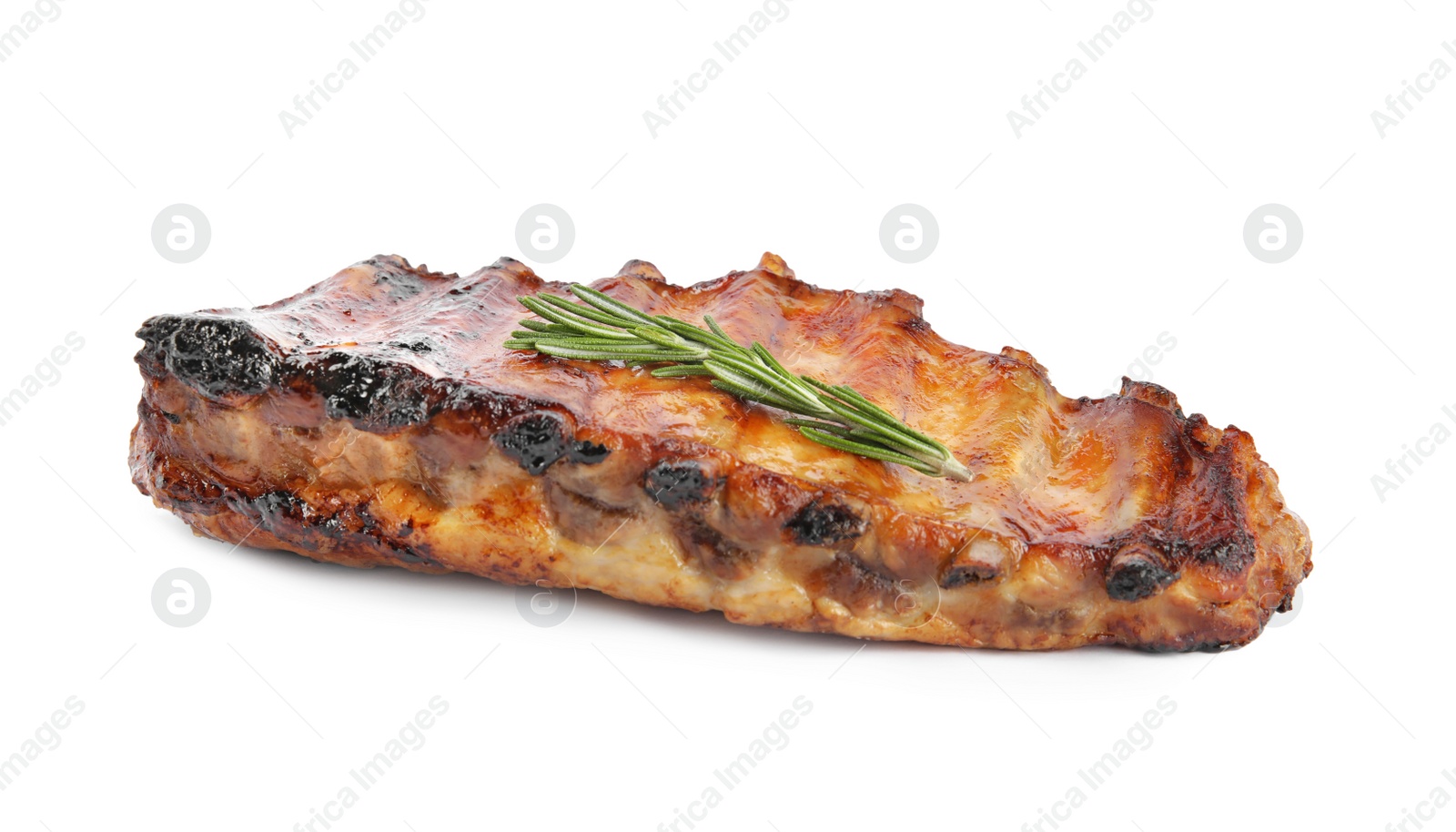 Photo of Tasty grilled ribs with rosemary isolated on white