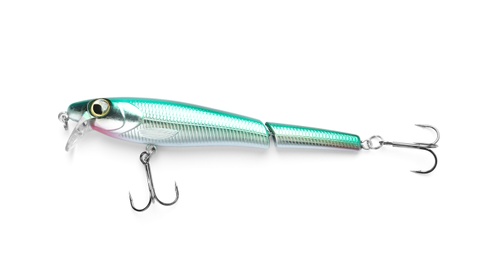 Fishing lure on white background, top view. Artificial bait