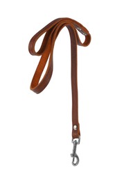 Brown leather dog leash isolated on white