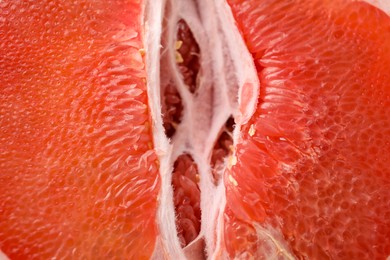 Photo of Tasty fresh pomelo fruit as background, closeup