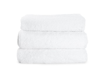 Photo of Three folded terry towels isolated on white