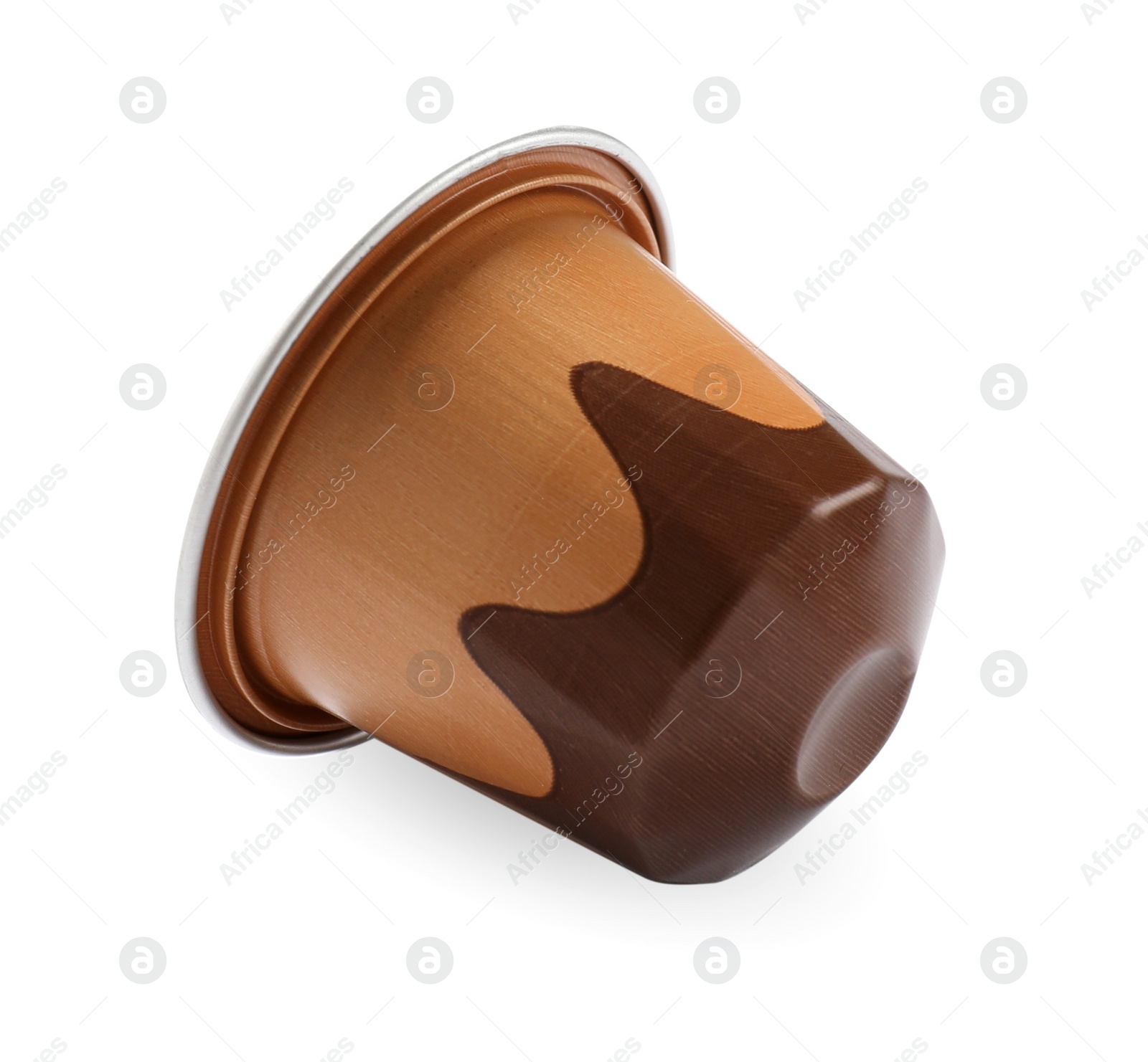 Photo of One plastic coffee capsule isolated on white