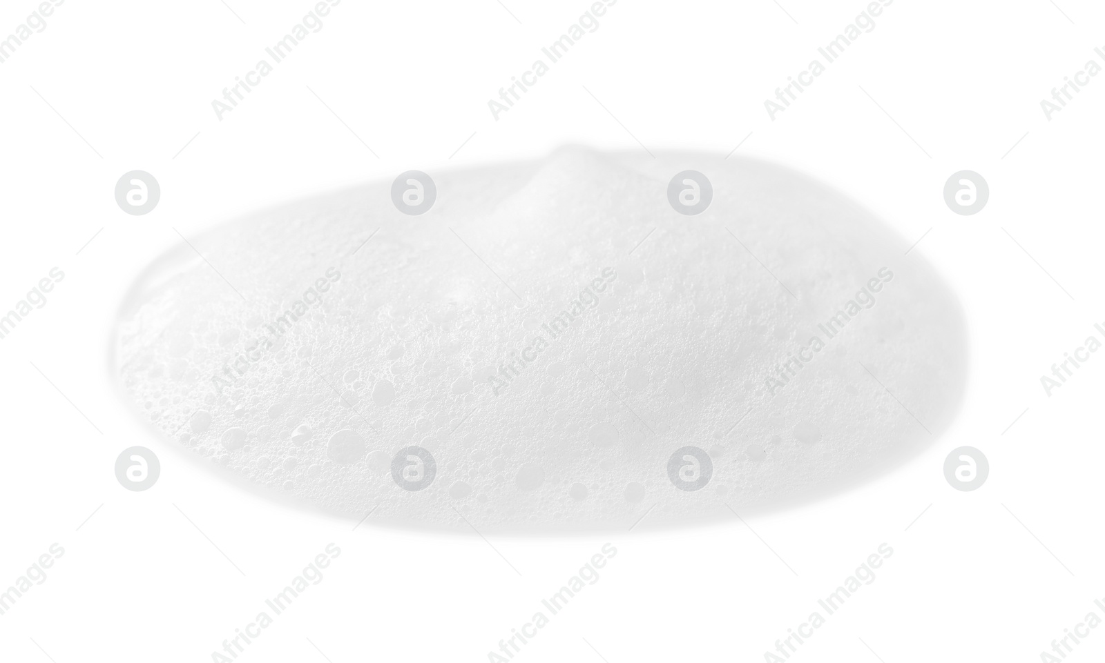 Photo of Drop of fluffy soap foam on white background