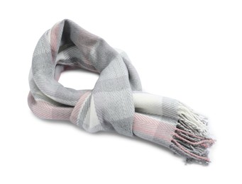 One beautiful checkered scarf on white background