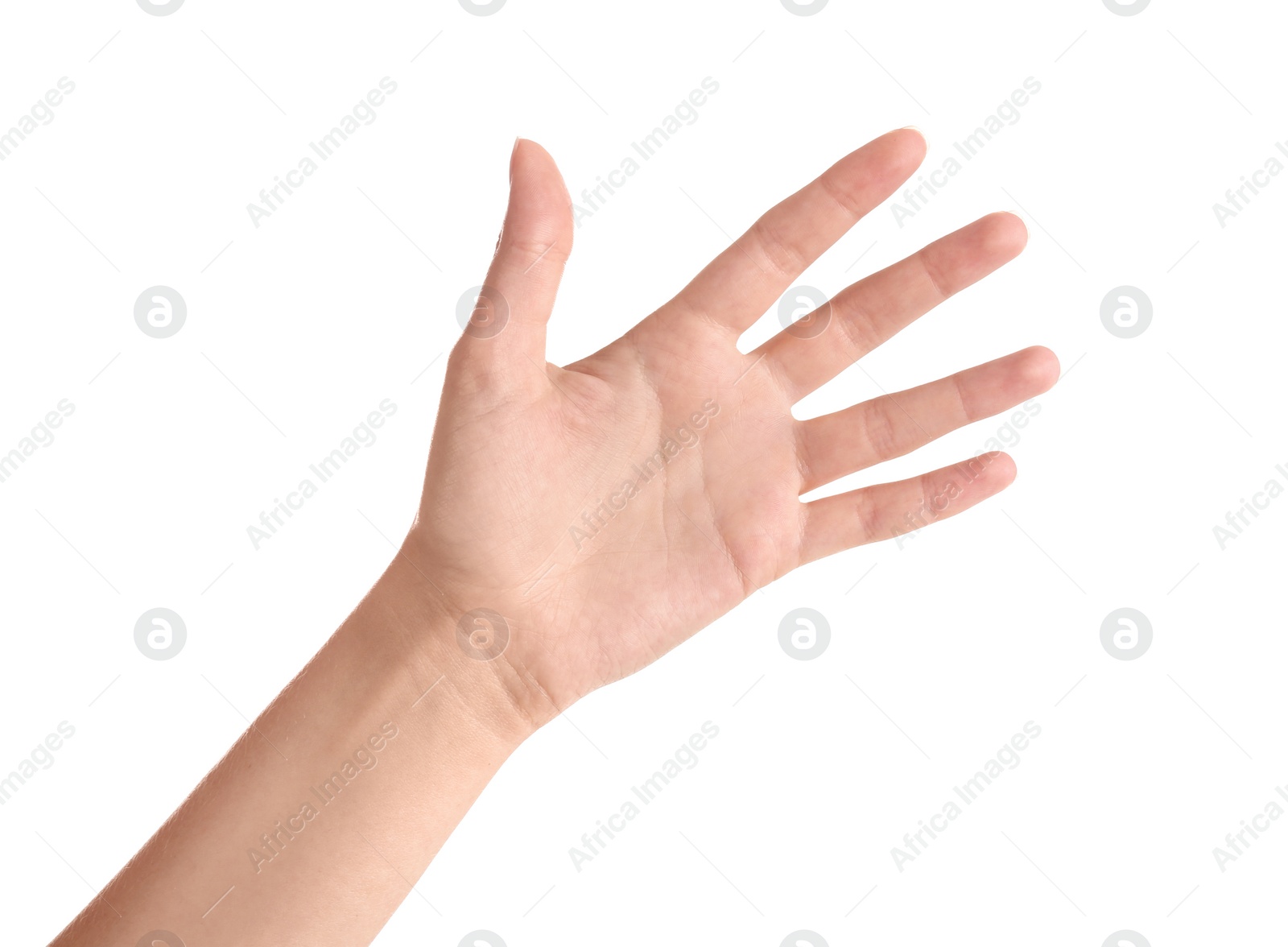 Photo of Abstract young woman's hand on white background