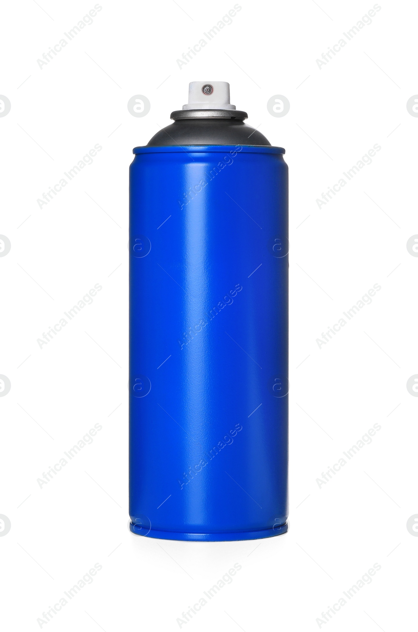 Photo of Can of blue spray paint isolated on white. Graffiti supply