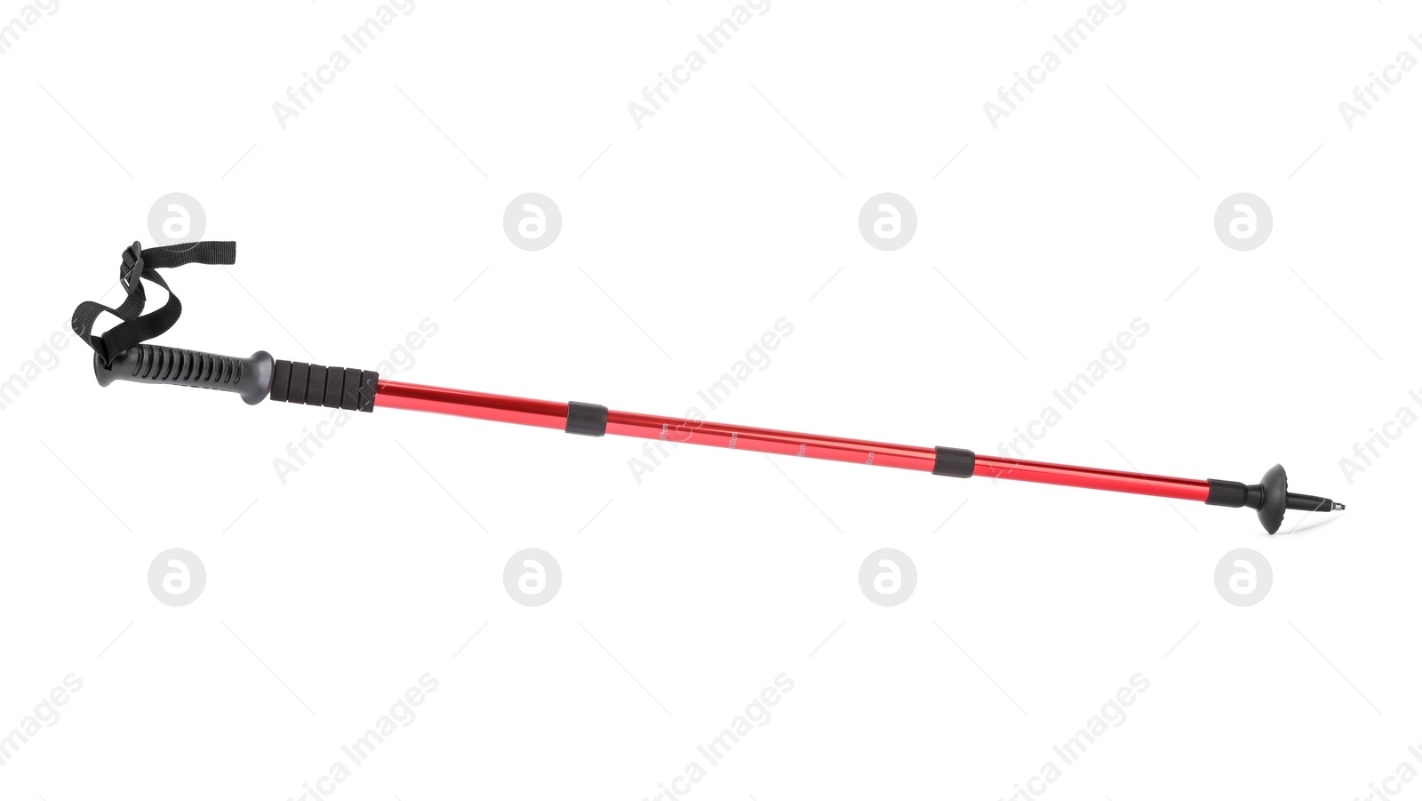 Photo of One Nordic walking pole isolated on white. Sports equipment