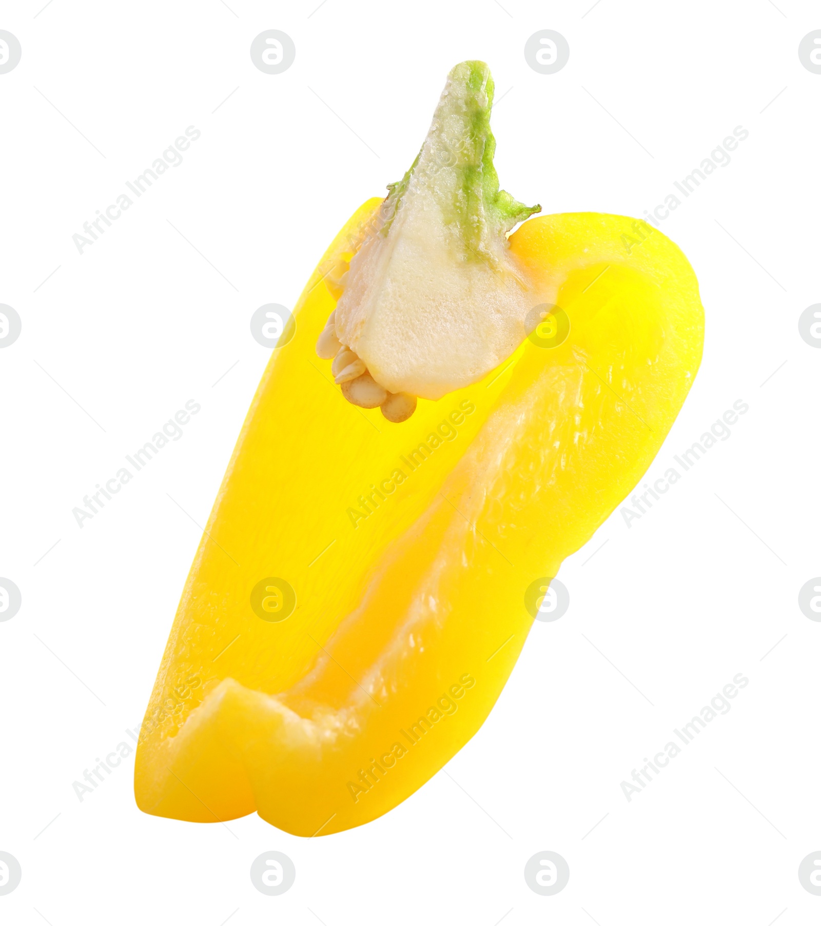 Photo of Slice of yellow bell pepper isolated on white