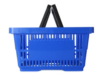 Color plastic shopping basket on white background