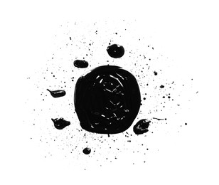 Blots of black paint on white background, top view