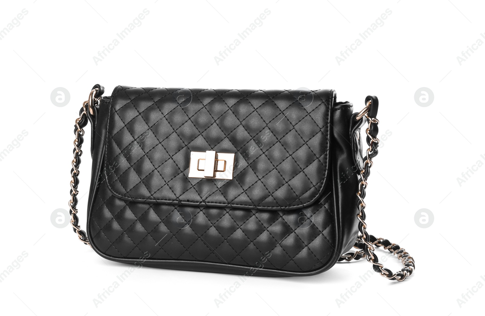 Photo of Stylish black leather bag isolated on white